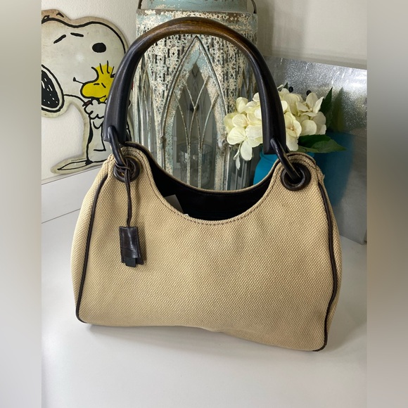 Gucci Canvas Wooden Handle Tan Handbag - Picture 1 of 16
